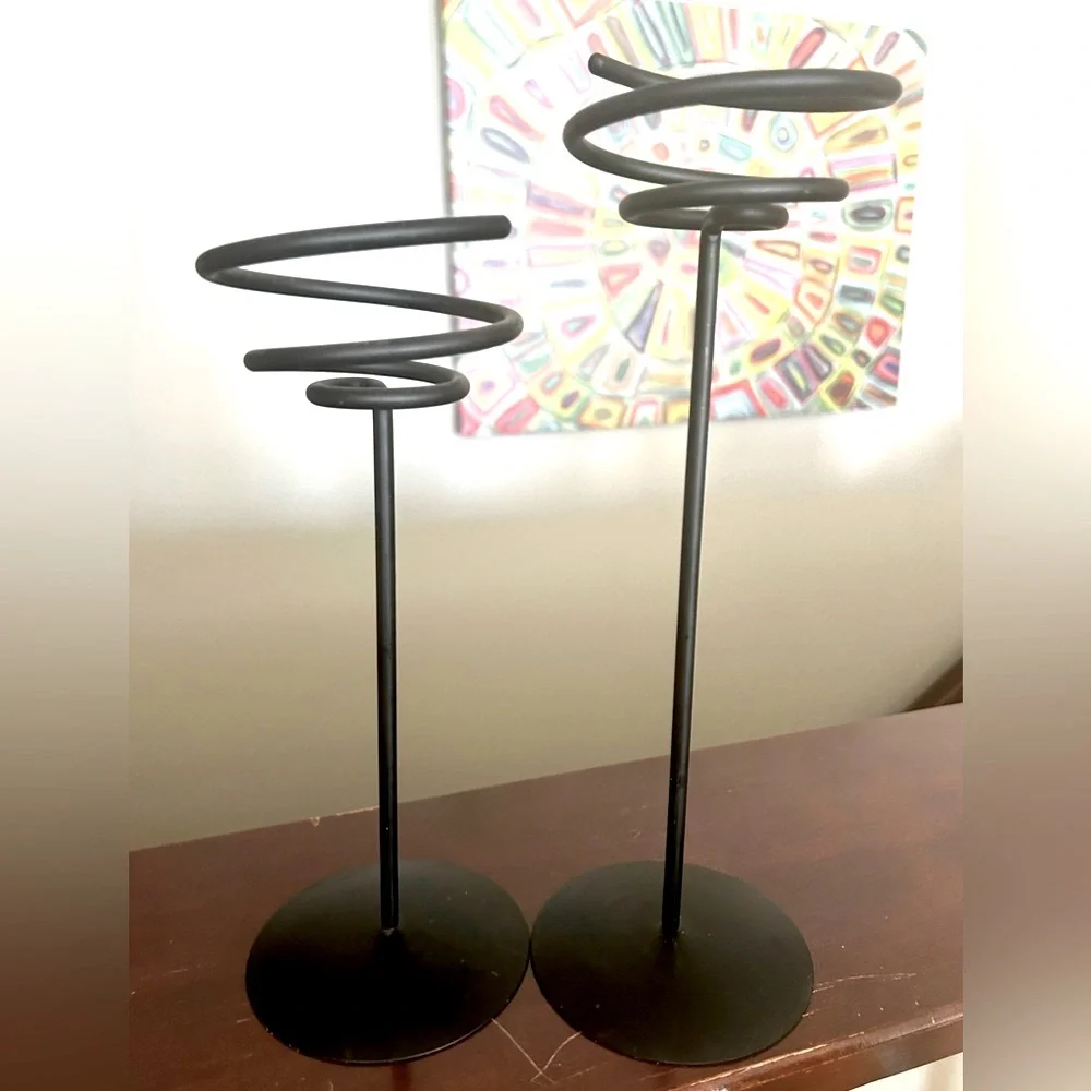 Partylite Set/Two Spiral Candle Holders Black Vintage Wrought Iron